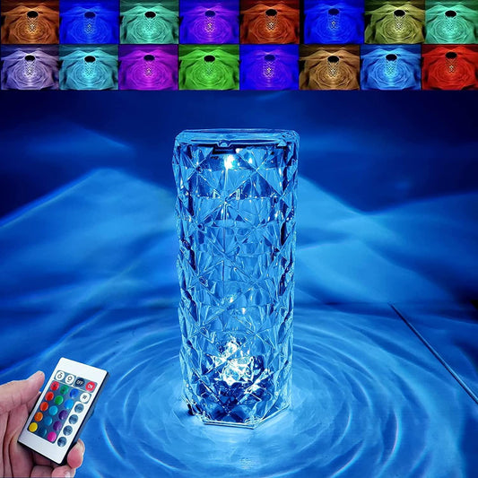 16 Color Changing Rose Crystal Diamond Table Lamp - GadgetHub Emporium