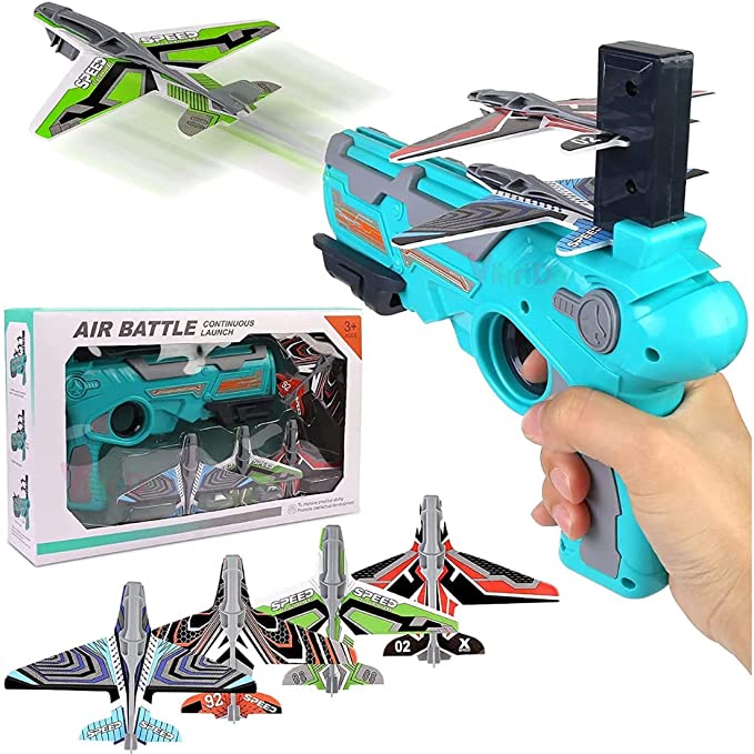 Airplane Launcher Toy Catapult Aircrafts Gun with 4 Foam Planes - GadgetHub Emporium